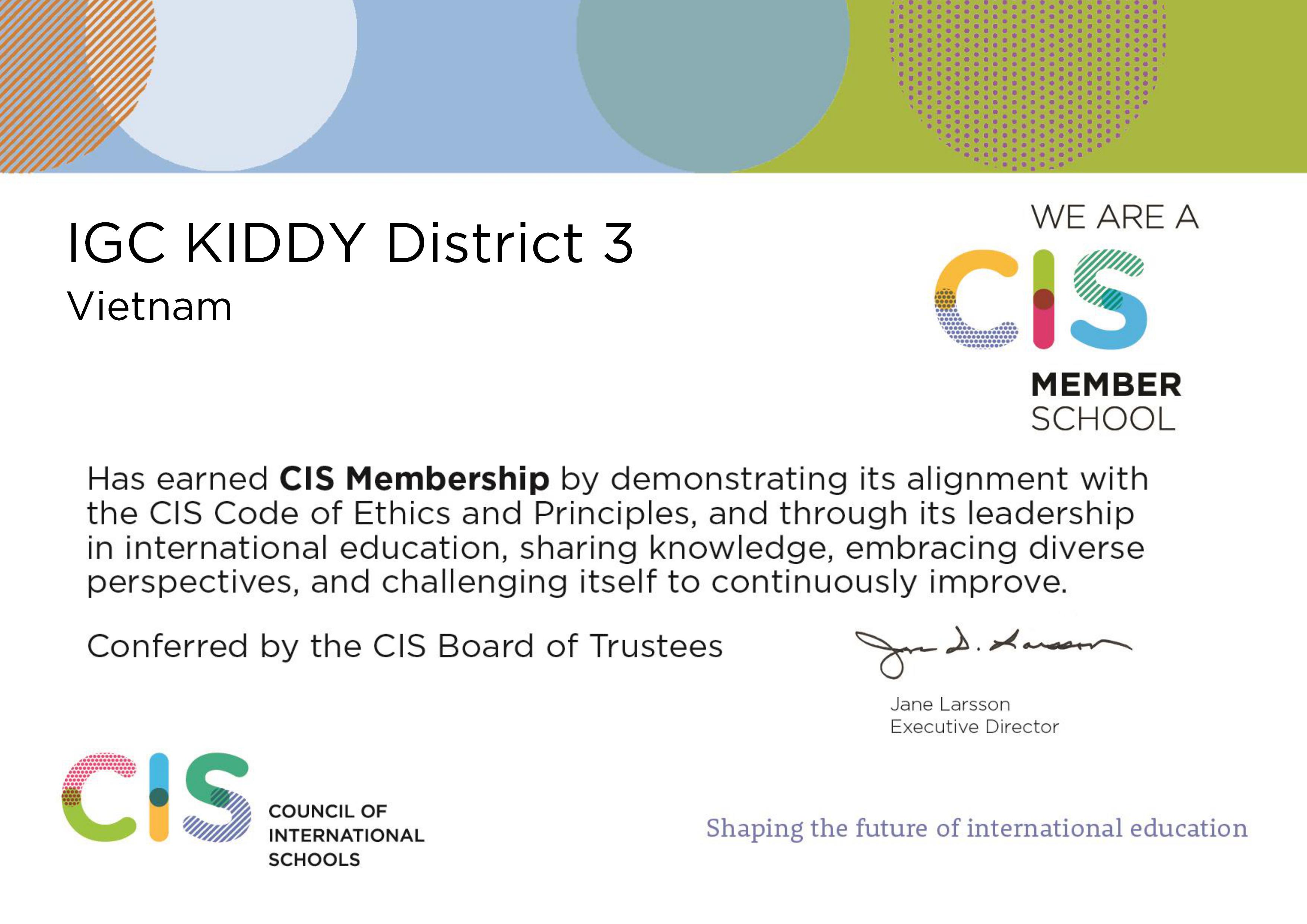 IGC Kiddy Cơ sở Quận 3 là thành viên Hội đồng các trường Quốc tế CIS